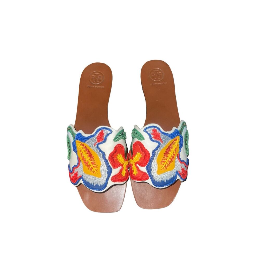 Tory Burch Bianca slides multicolored embroidery beaded sandals 7.5M